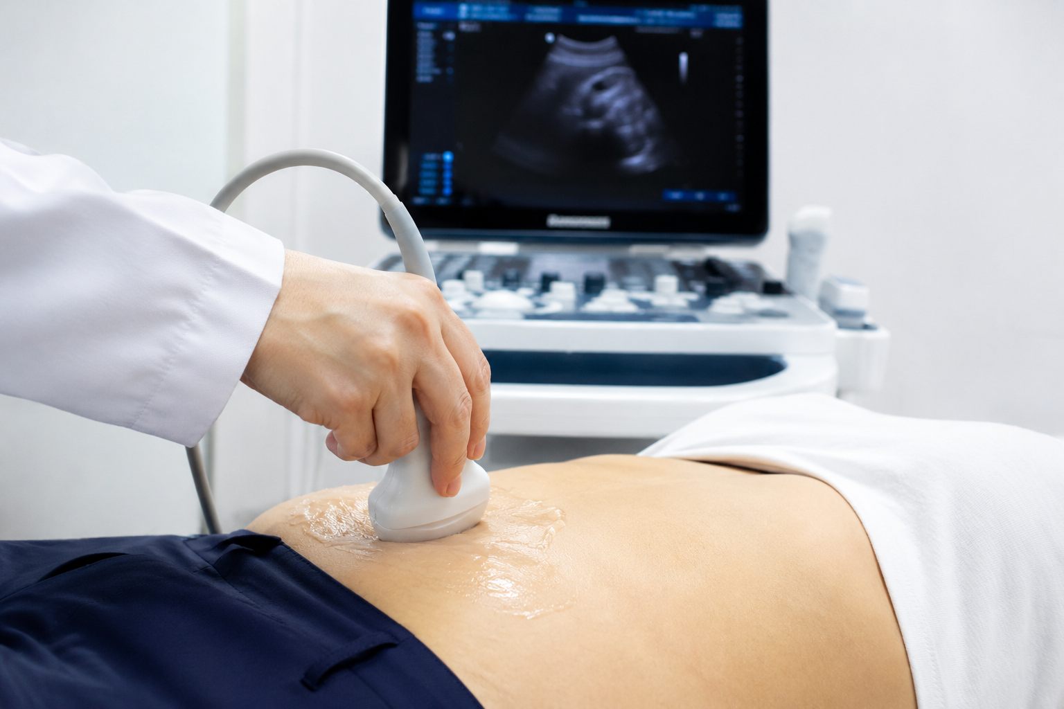 Médico realizando una ecografía en el consultorio de Plenitud IMB